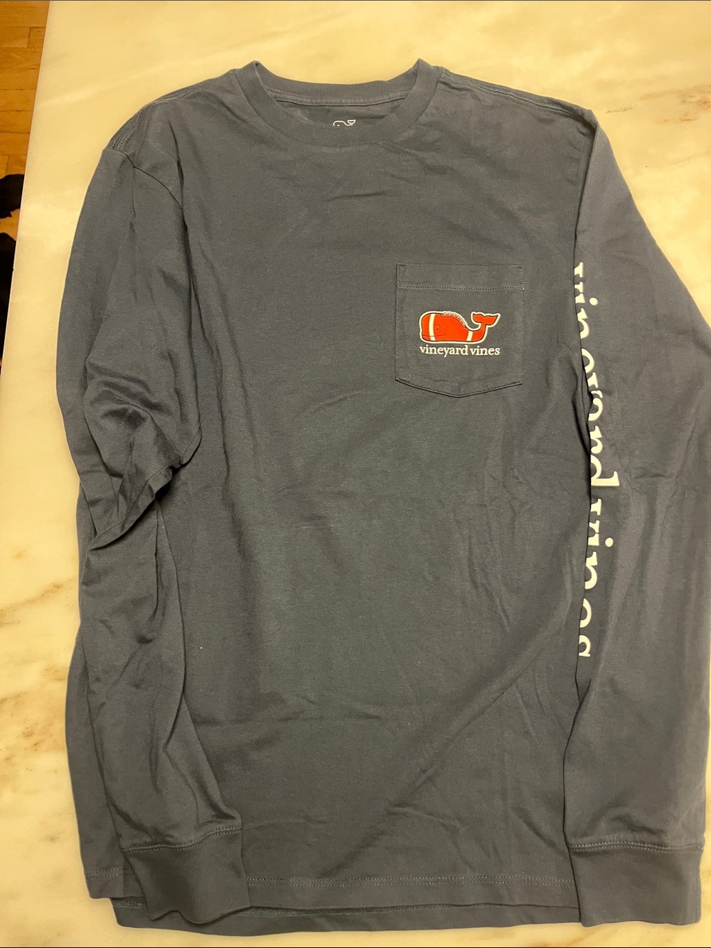 Vineyard Vines Slate Long-Sleeve Pocket Tee with Red Whale